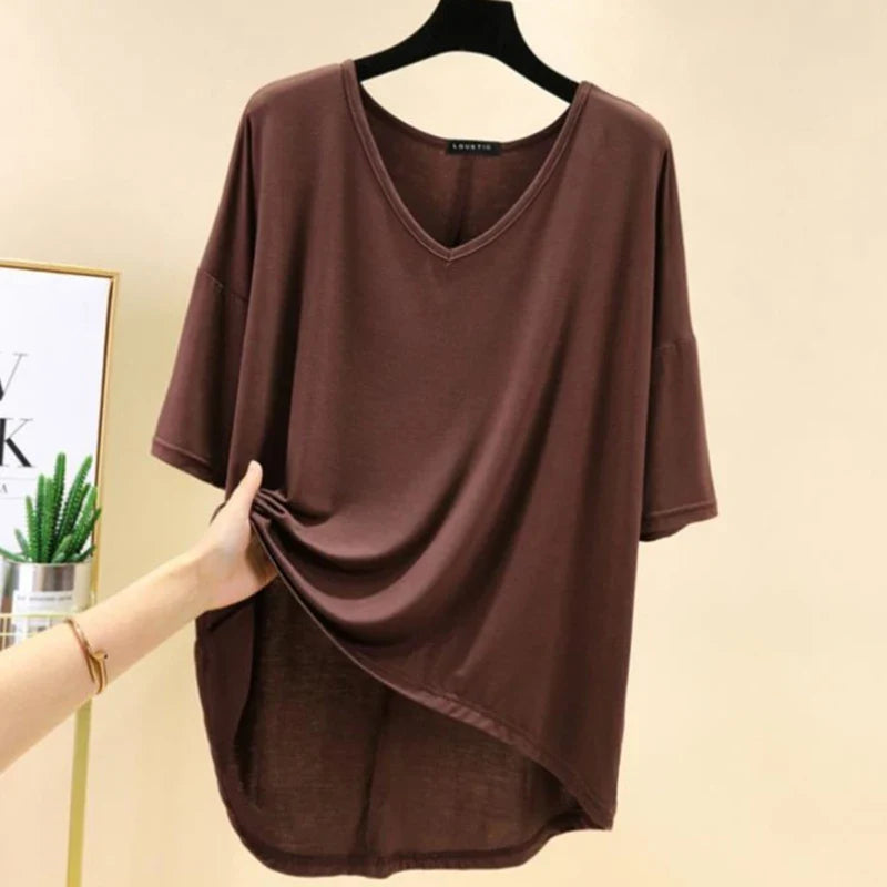 Solid Color Basic Short Sleeve Womens V Neck T Shirt Casual Cotton Tee for Summer