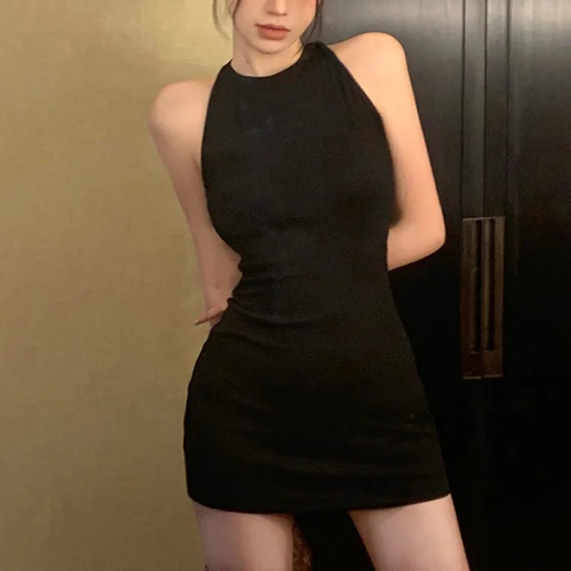 Black Backless Spaghetti Strap Bodycon Dress For Summer