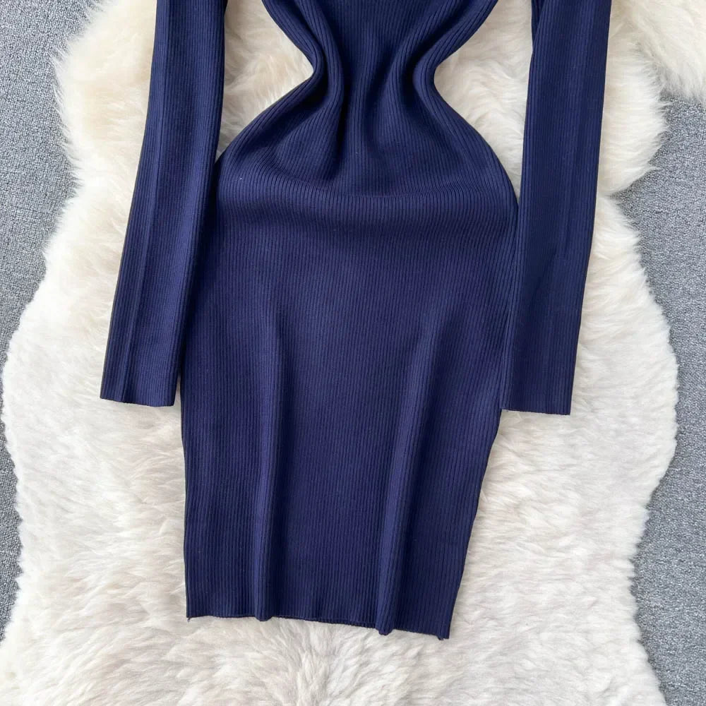 Knit Bodycon Dress For Women Long Sleeve Winter Sweater