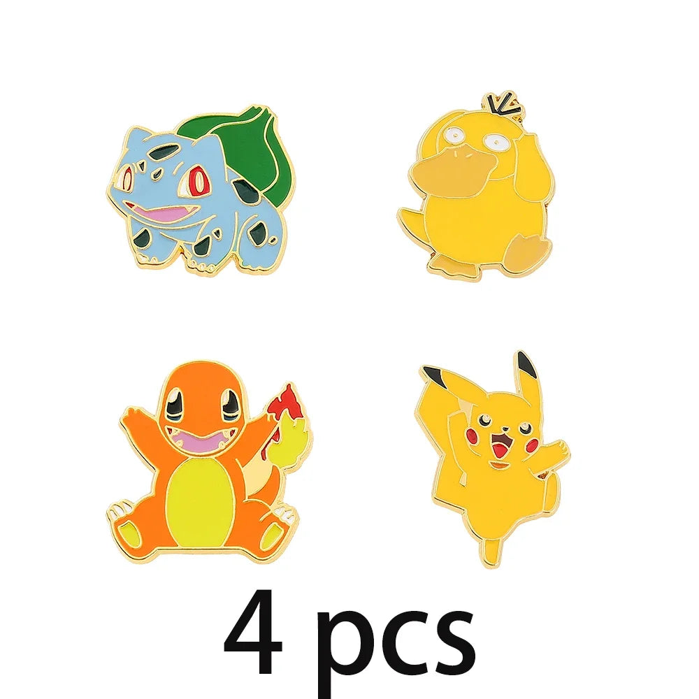 Creative 4 Piece Enamel Brooch Set Featuring Cute Game Console Pikachu Togepi and Charmander Pins for Wallet Backpack and Clothing