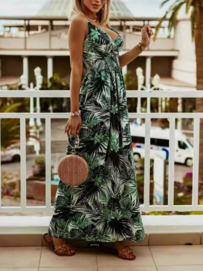 Bohemian Floral Chiffon Summer Dress With V Neckline