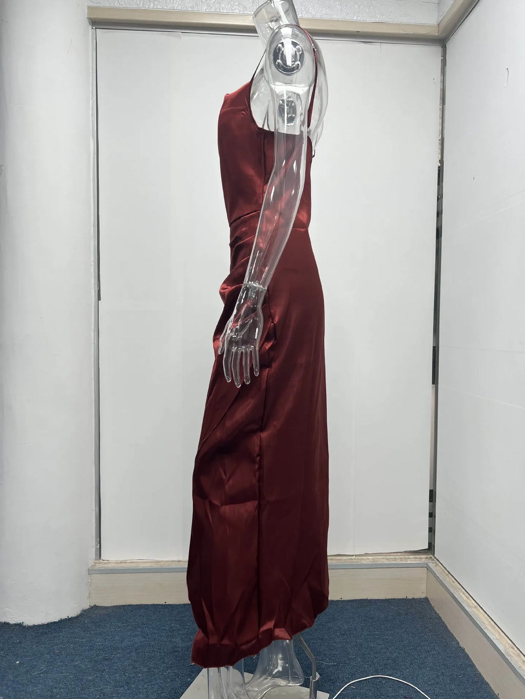 Elegant Satin Strap Dress With Back Split For Spring