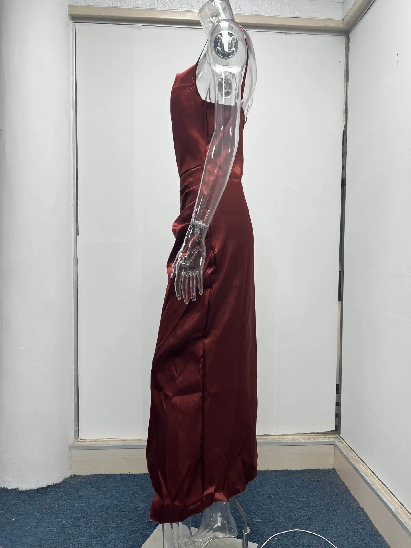 Elegant Satin Strap Dress With Back Split For Spring