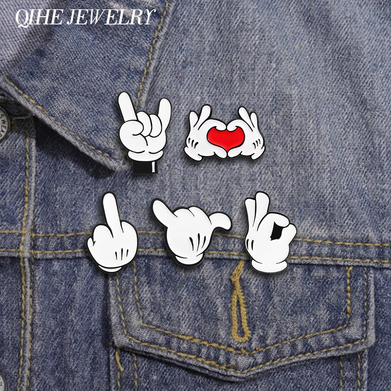 Cartoon Finger Gesture Love You Brooch Enamel Pin Unique Metal Decoration for Backpack and Lapel Badge Gift for Friends