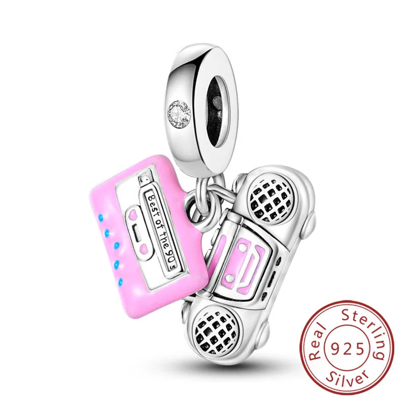 Fit 925 Sterling Silver Bow Perfume Bottle Pink Charms Beads for Women DIY Jewelry Gifts