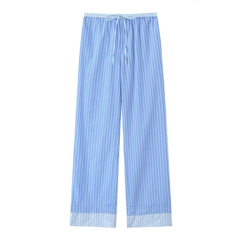 Fashionable Stripe Shirt and Wide Leg Pants Set for Women Casual Spring Outfit