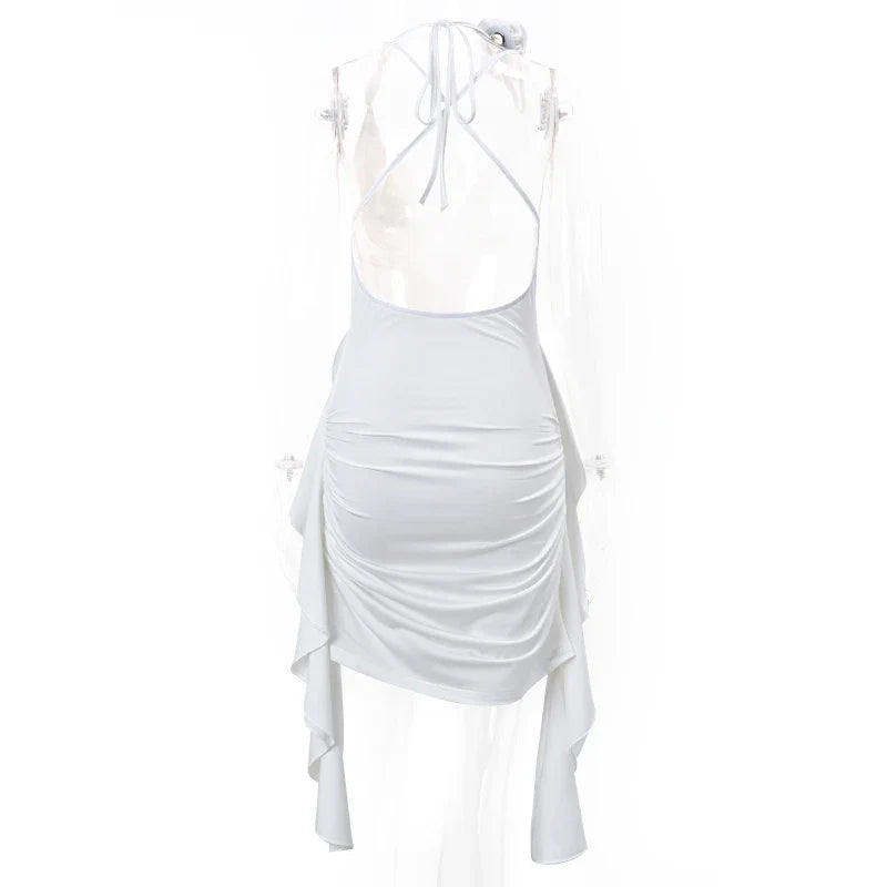 Ruffles Backless Mini Dress For Women Halter Sleeveless