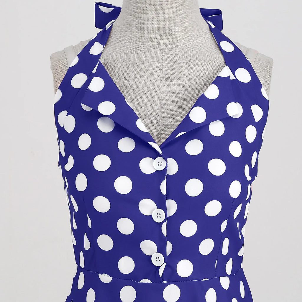 Retro Polka Dot Lace Up Backless Dress With Swing Puff