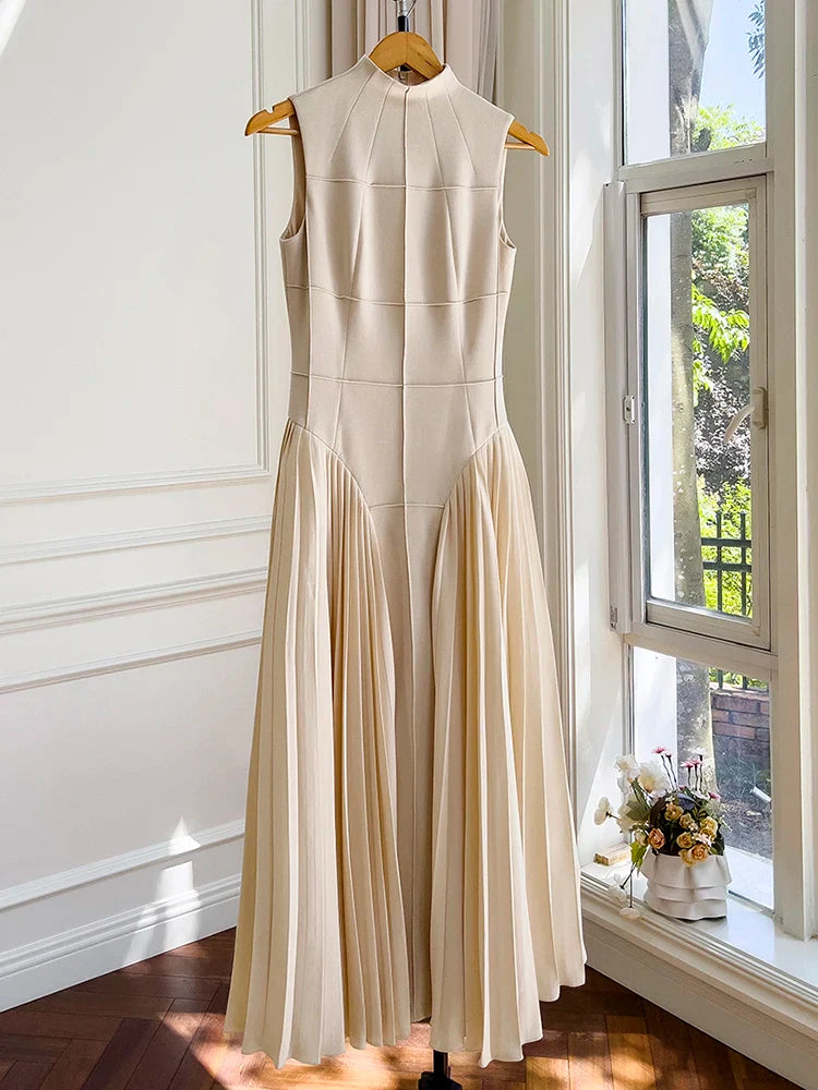 Elegant Square Collar Sleeveless High Waist Summer Dress