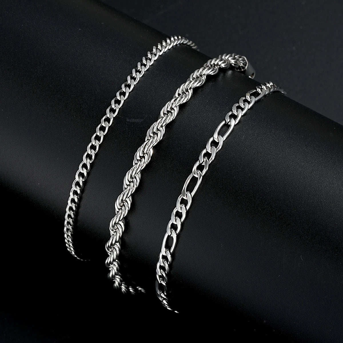 3 Piece Stainless Steel Cuban Chain Bracelet Set for Men Minimalist Silver Hip Hop Fashion Jewelry Gifts