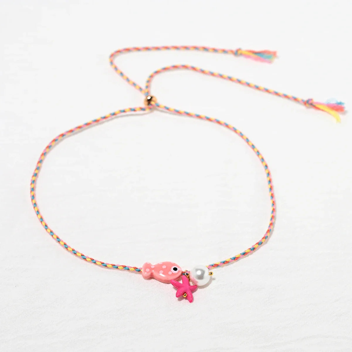 Colorful Bohemian Ceramic Fish Pendant Necklace for Women Adjustable Multicolored Rope Choker