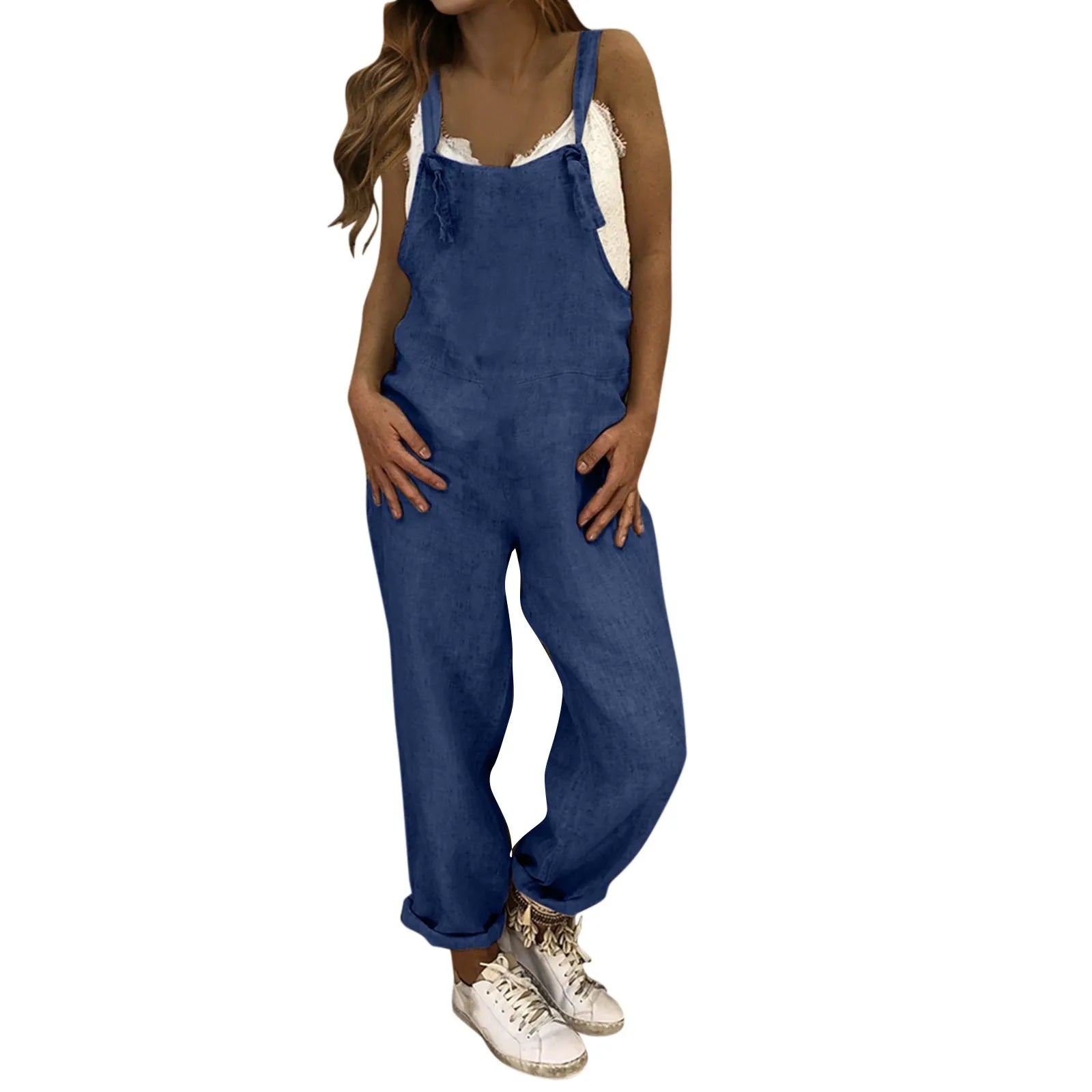 Women Plus Size Casual Loose Overalls Jumpsuit Solid Color Baggy Dungarees Romper Retro Fashion Trend Classic All-Match Comfortable Playsuit