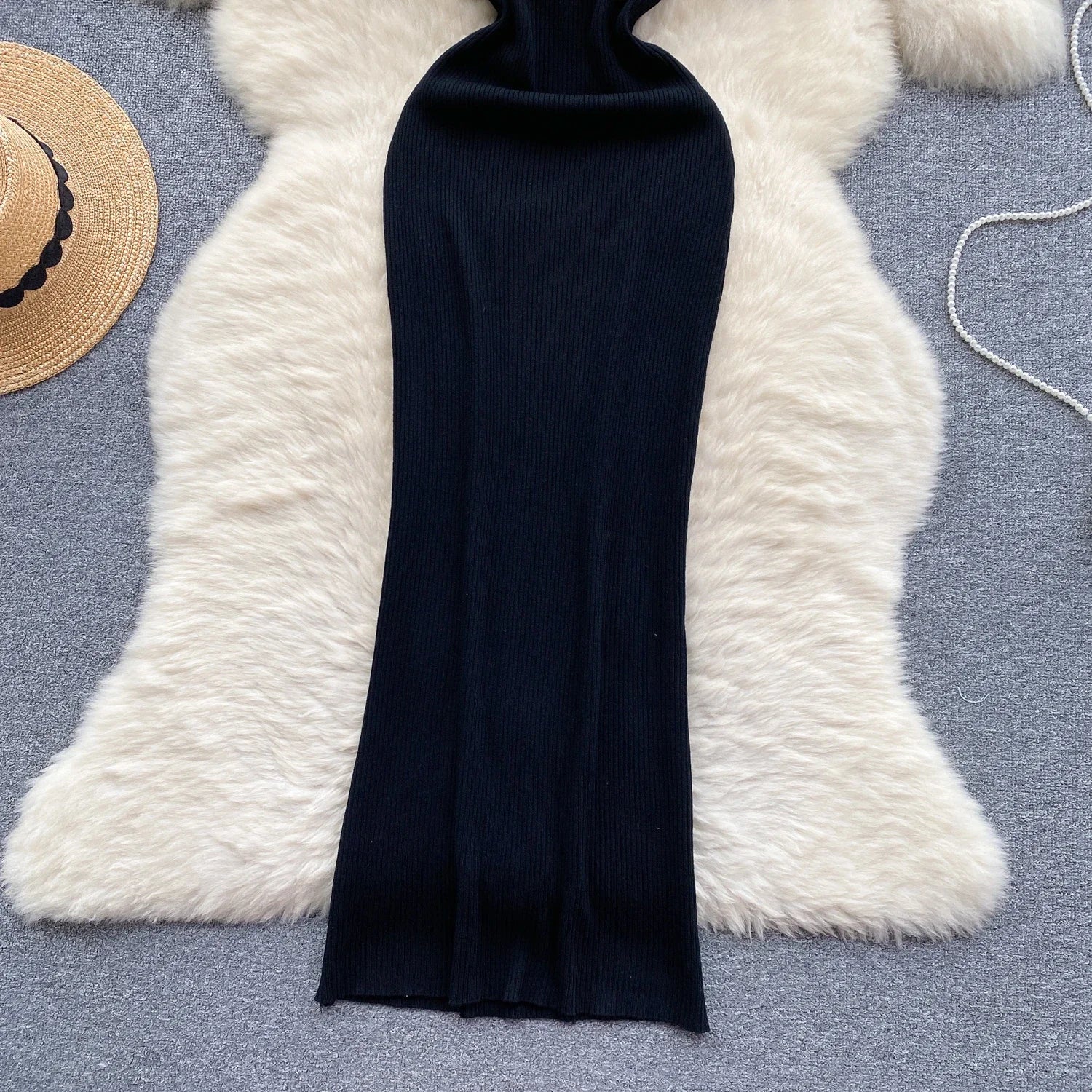 Summer Knit Bodycon Solid Dress for Women Short Sleeve Maxi