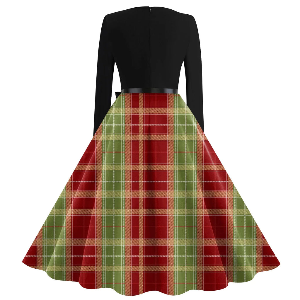 Winter Vintage Christmas Dress Women Long Sleeve 50s 60s