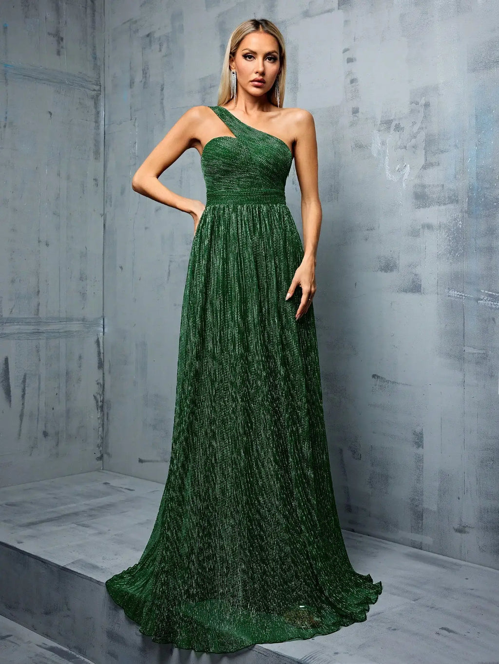 One Shoulder Evening Gown With Irregular Long Skirt