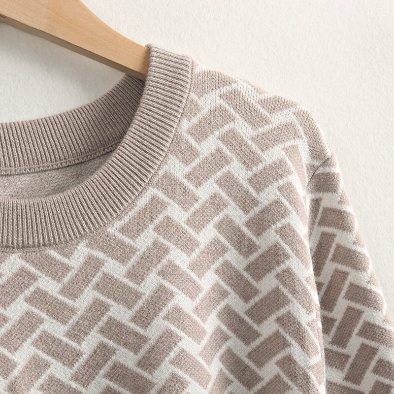 Jacquard Knit Sweater Dress With Belt Elegant Pleated Maxi