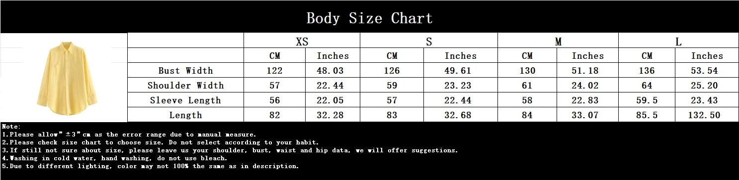 Casual Women Striped Butter Yellow Shirt Vintage Thin Fabric Turn-Down Collar Single Breasted Button-Up Top