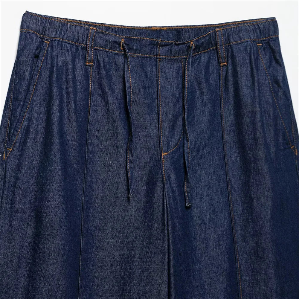 Women's Loose Denim Shirt and High Waist Wide Leg Jeans Set for Casual Spring and Summer Outfits