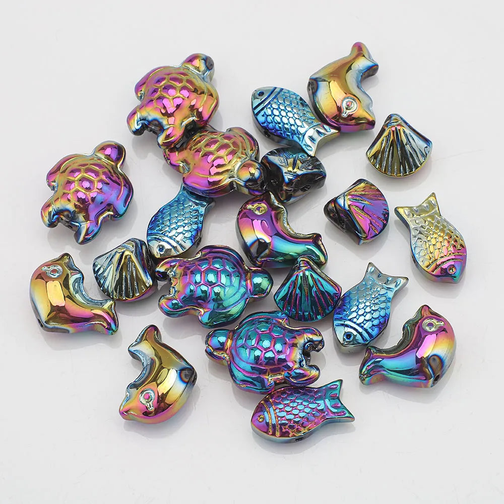 20 Pieces Mixed Shape Crystal Glass Beads for DIY Jewelry Making Including Starfish Snail Shell and Small Fish