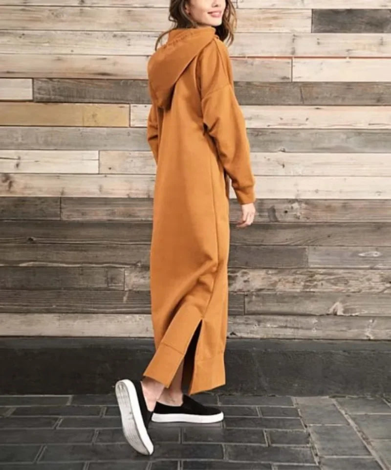 Cozy Knitted Hooded Long Dress With Large Pocket Women
