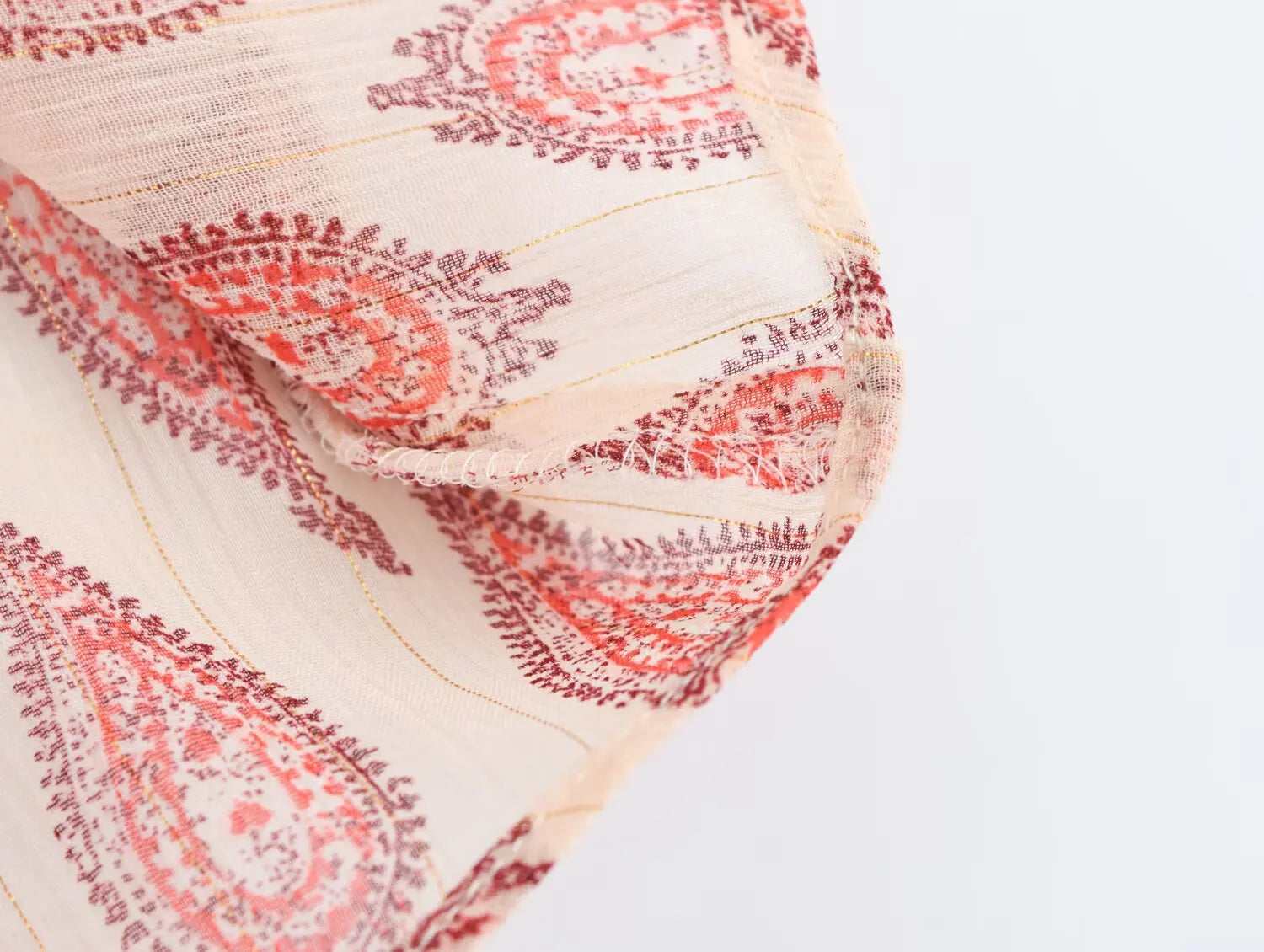 Womens Printed Shirt with Metallic Thread Ruffle Collar Drawstring Long Sleeve Single Breasted Chic Top