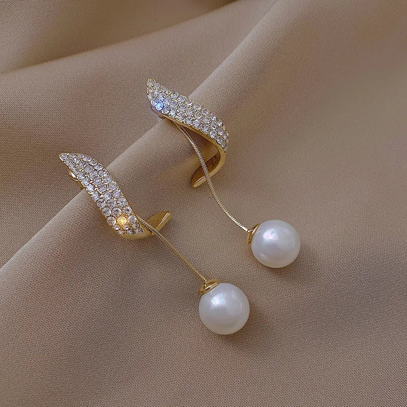 Elegant Imitation Pearl Dangle Earrings with Crystal Long Tassel for Women Wedding Jewelry