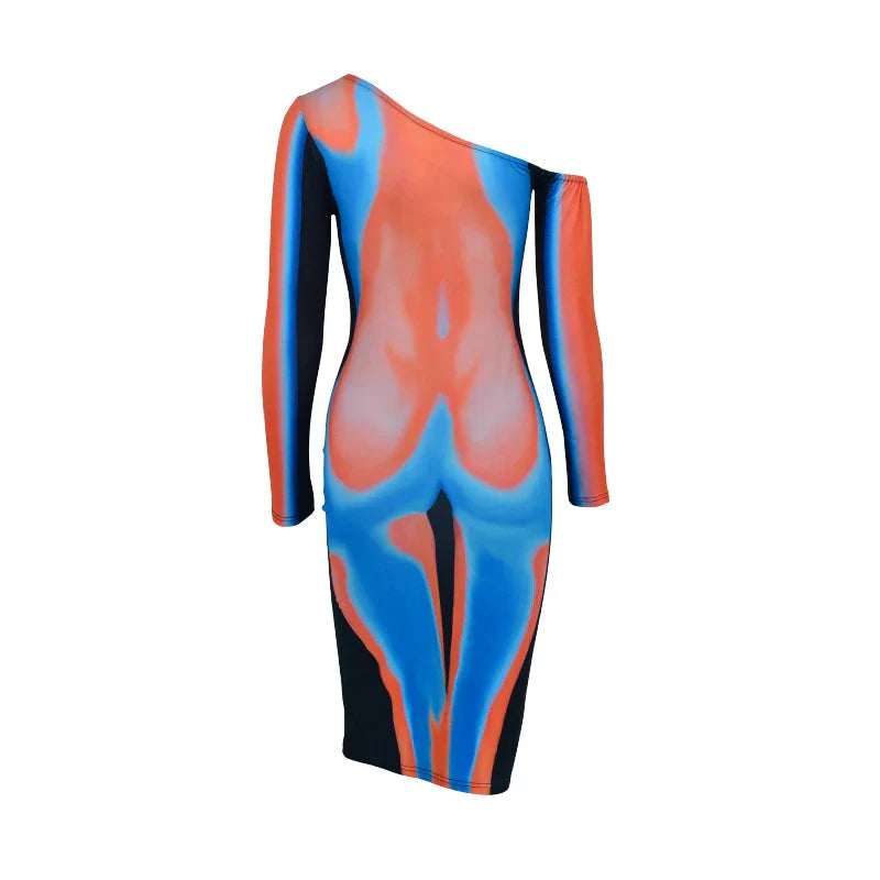 Off Shoulder Hollow Out Party Dress Sheath Multicolor