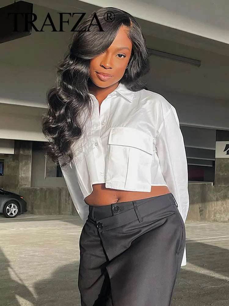 Women's Casual Long Sleeve Solid Blouse with Pockets Loose Fit Versatile Office Shirt Top