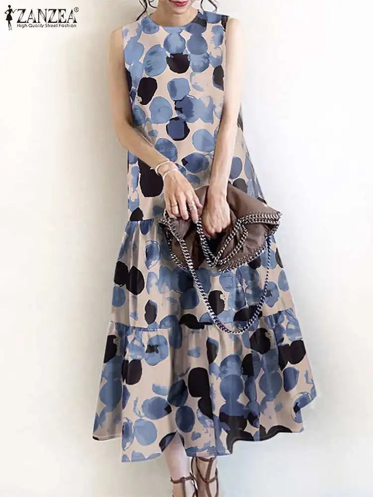 Bohemian Floral Sleeveless Sundress For Women With Ruffles