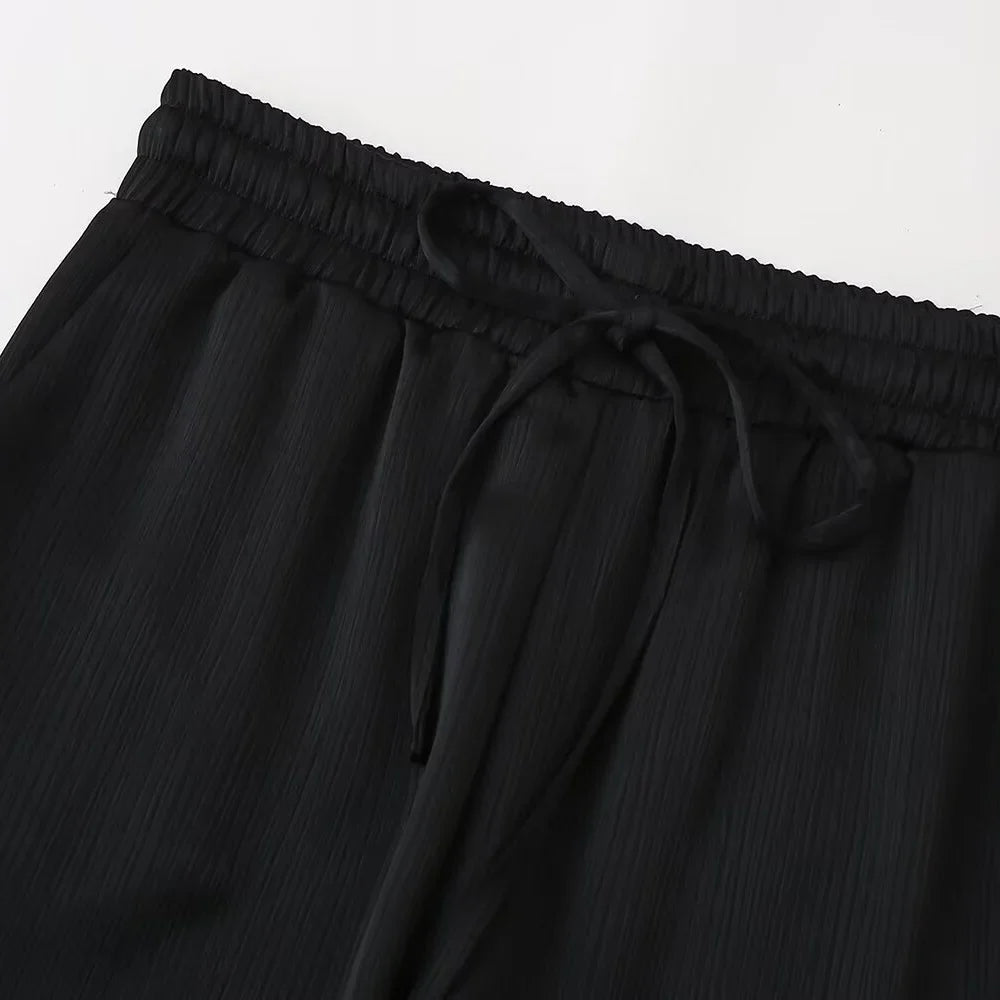 Women's Double Breasted Suit Jacket and Pants Set with Wrinkle Effect for Spring and Summer Fashion