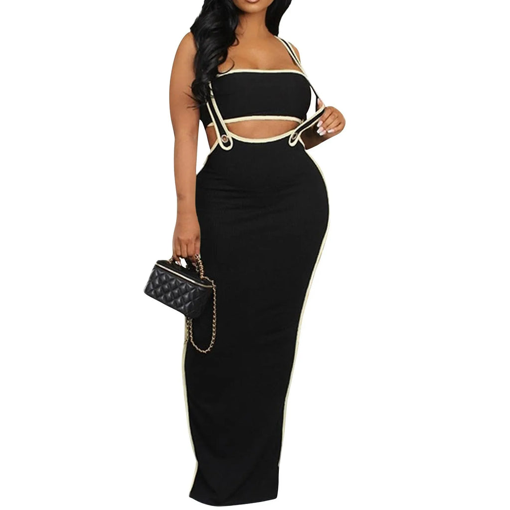 Two Piece Bodycon Crop Top Maxi Skirt Set For Women