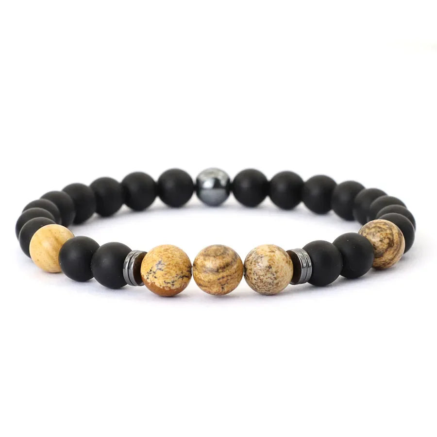 Handmade Men's Natural Stone Bracelet with 8mm Onyx and Tiger Eye Beads for Healing and Style