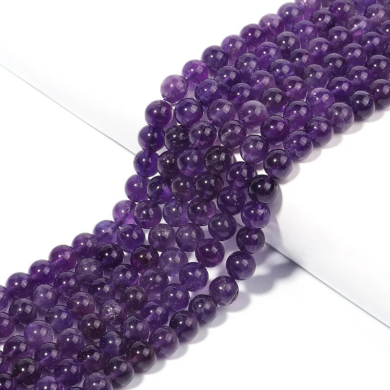 Natural Amethyst Crystal Beads Round Loose Spacer for DIY Jewelry Making 15 Inch