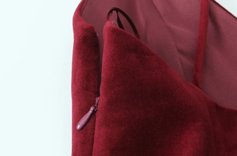 Velvet Fitted Mini Dress For Women V Neck Thin Straps Party