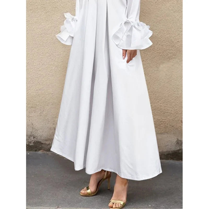 Church Maxi Dress With Pleated Lapel And Flared Sleeves