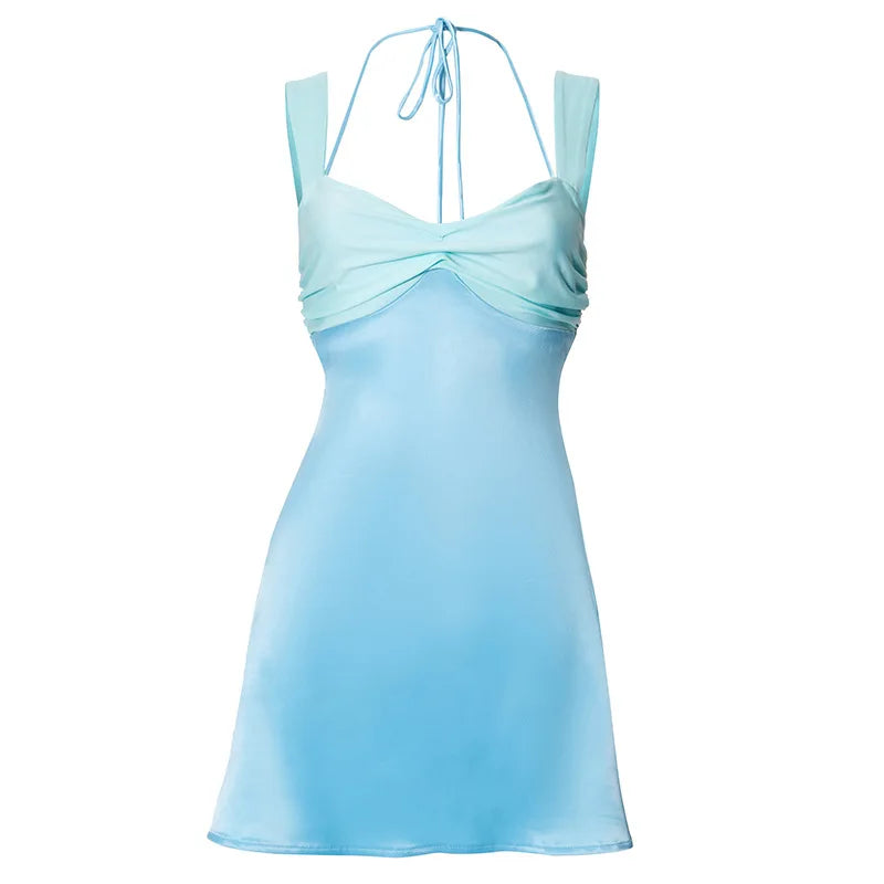 Y2K Style Backless Halter Summer Dress Lace Up Mini Dress