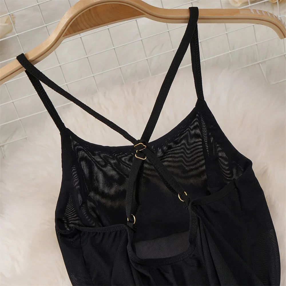 Backless Mesh Nightgown With Cross Strap Nightdress