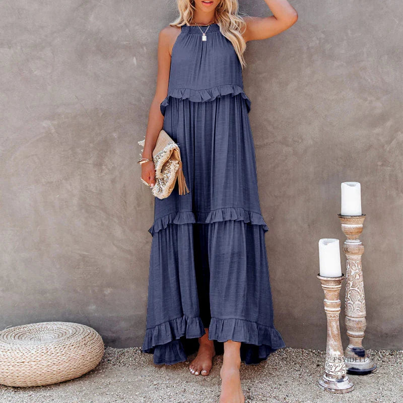 Summer Sleeveless Maxi Dress With Irregular Hem For Holiday