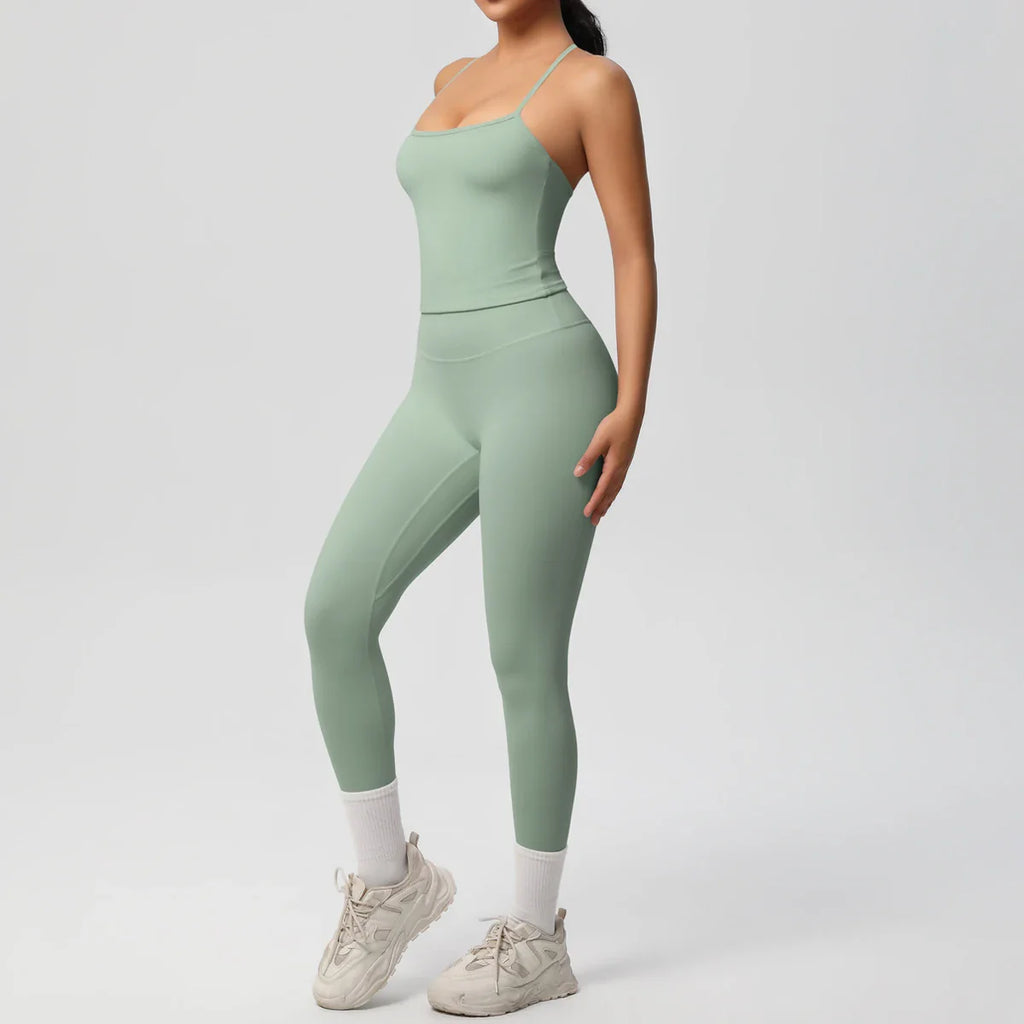 2PCS Nude Feeling Yoga Set for Women Push Up Sport Bra and High Waist Leggings Fitness Running Workout Tracksuit Activewear