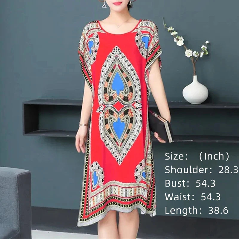 Spring Boho Beach Dress For Women Batwing Sleeve Midi