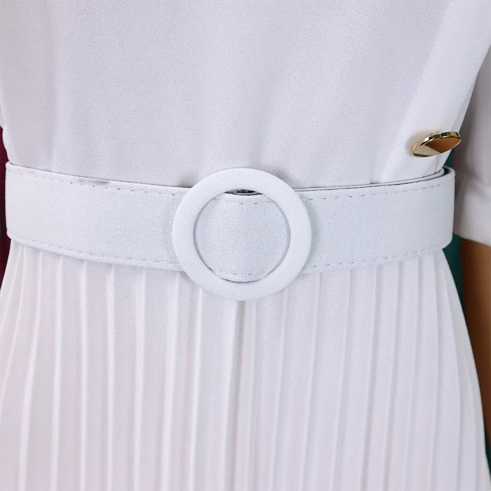 Elegant Pleated Dress for Women Formal Half Sleeve Belted