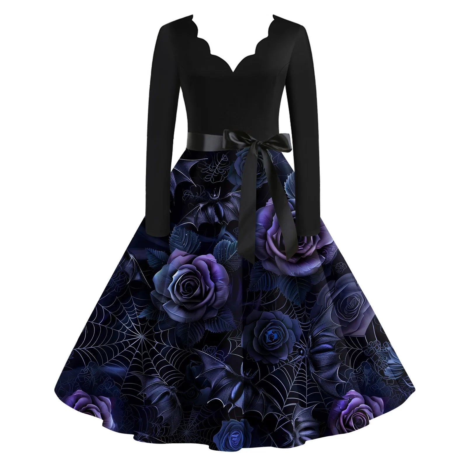 Halloween Printed V Neck Vintage Casual Dress for Women