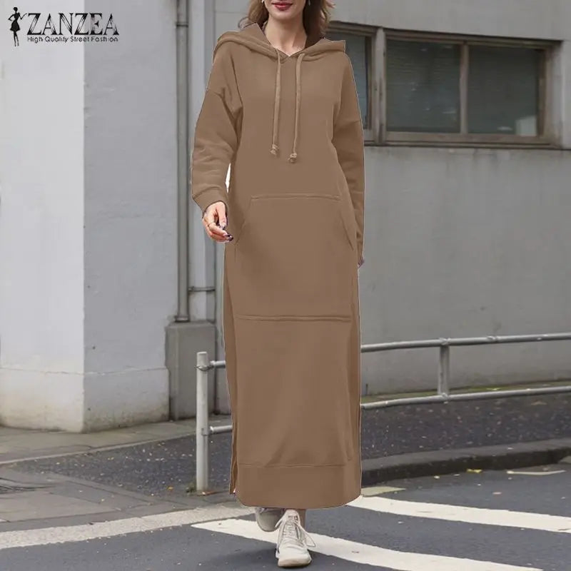 Hooded Sweatshirt Dress For Women Long Sleeve Casual Winter