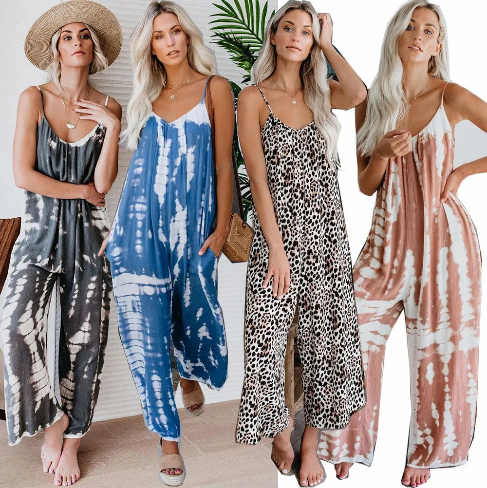 Women's Sexy Suspender Jumpsuit with Wide Leg Pants Elegant Chic Sleeveless Romper