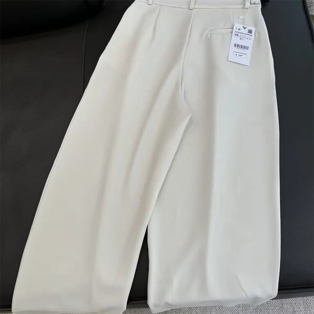 Fashionable Flip Cover Short Vest and Wide Leg Long Pants Set for Effortless Style