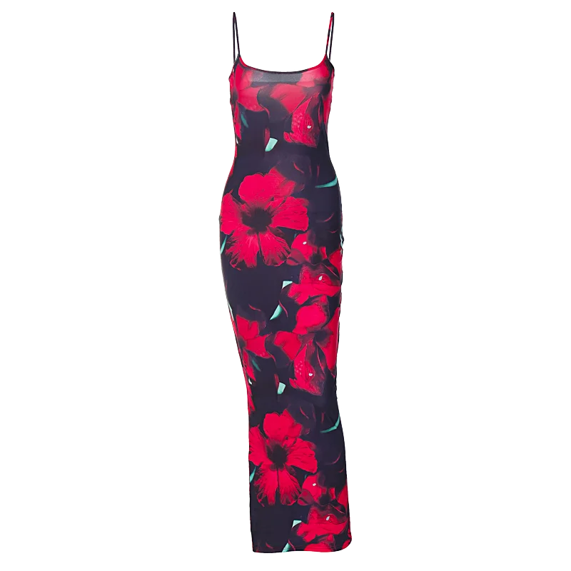 Flower Print Sleeveless Maxi Dress For Summer Women Chic