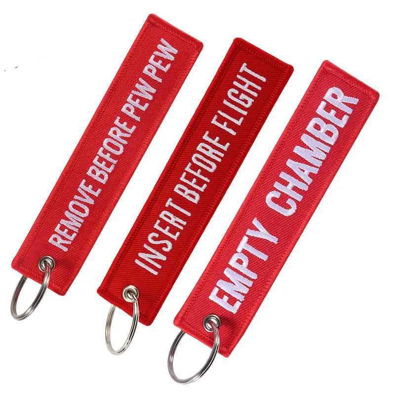 Remove Before Flight Keychain for Aviation Enthusiasts - Embroidered Motorcycle and Car Key Tag - 3 Pack Polyester Fobs