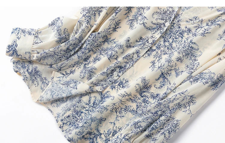 Women 100 Percent Mulberry Crepe Silk Shirt White Floral Button Down Long Sleeve Blouse Elegant Office Top M L XL