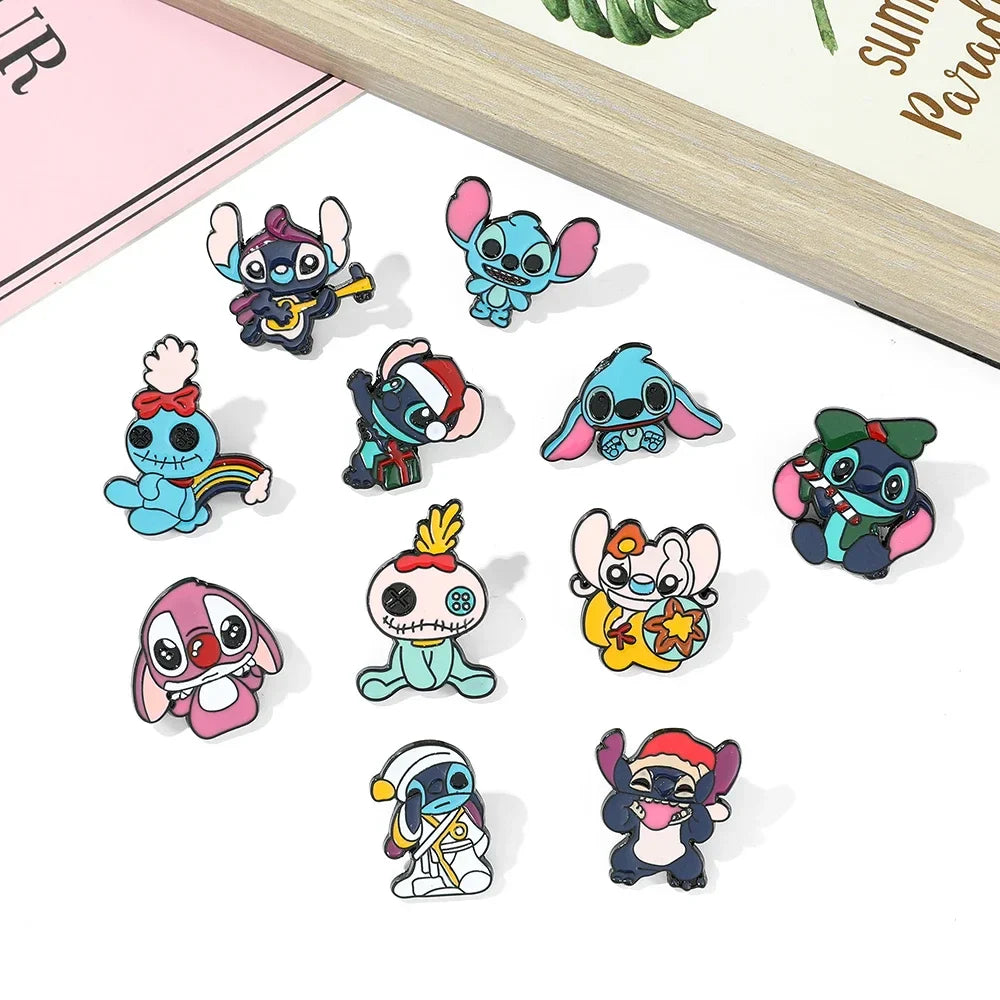 Lilo and Stitch 5 Piece Cartoon Brooch Set Cute Animal Enamel Pins for Backpack and Fashion Accessories