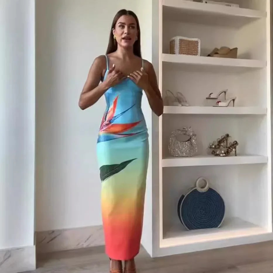 Sequin Print Suspender Dress for Casual Party Wear